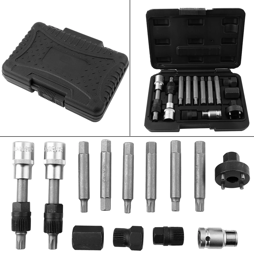 

13 Pcs Alternator Freewheel Pulley Removal Socket Bit Set Garage Service Tool Kit Freewheel Freewheel