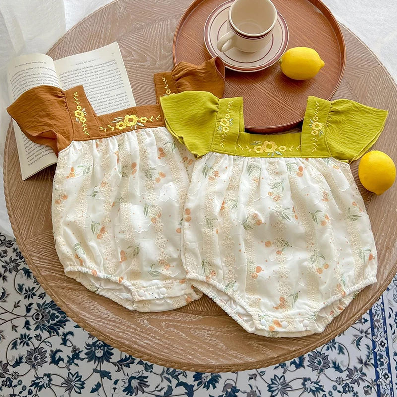 

Summer Toddler Kids Baby Rompers Infant Baby Girls Short Sleeve Embroidery Jumpsuit Sweet Baby Girls Rompers Children Clothes