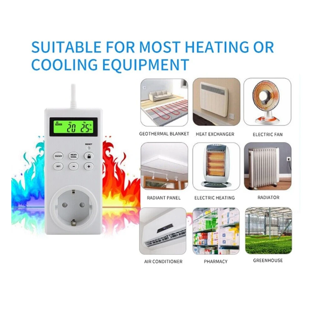 

Temperature Plug-in Thermostat Thermoregulator Timer 0-60°C/32~140°F Underfloor Heating 1pcs White Accessories
