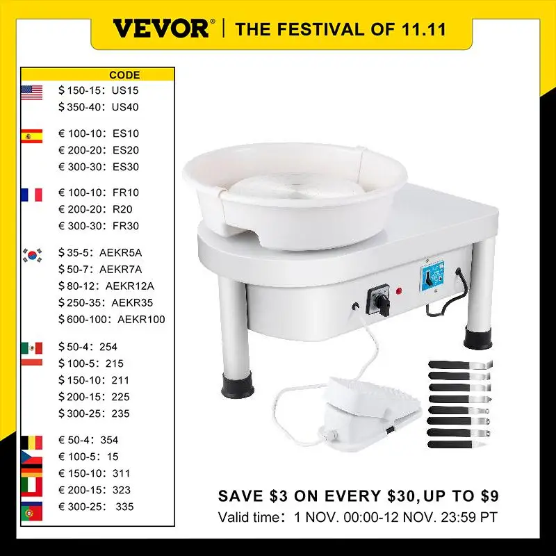 

VEVOR 25CM Pottery Wheel Forming Machine for Art Crafts Ceramics Clay with Sculpting Kit Mini Rotary Plate Pottery Turntable
