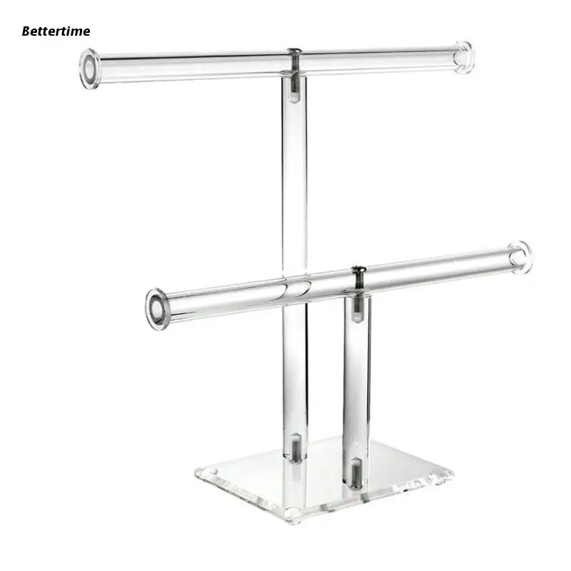 

B36D Acrylic 2-Tier T Bar Trade Store Exhibit Photo Prop Display Holder Stand Show