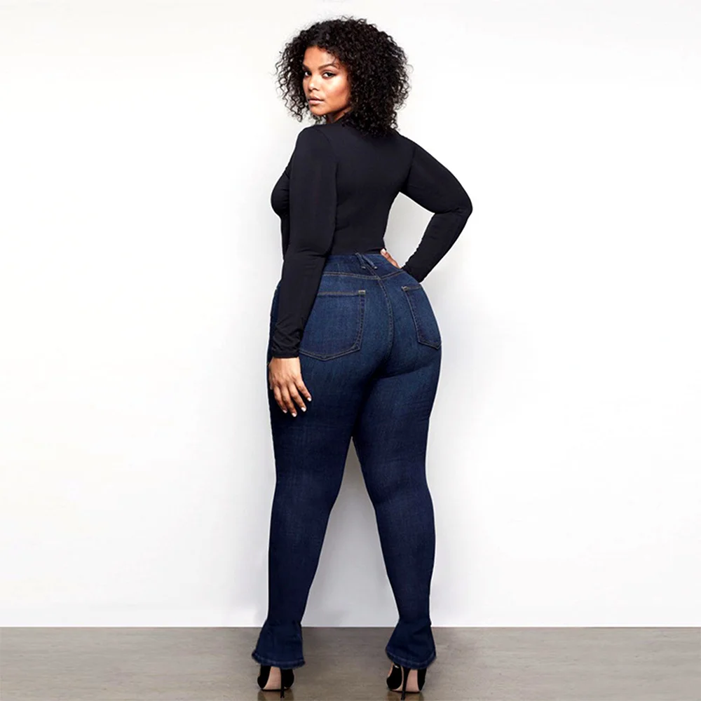 

Plus Size Slit Jeans Woman Stretch Denim Skinny Pencil Pants High Waisted Slim Boyfriends Full Length Clothes 2022 Fashion