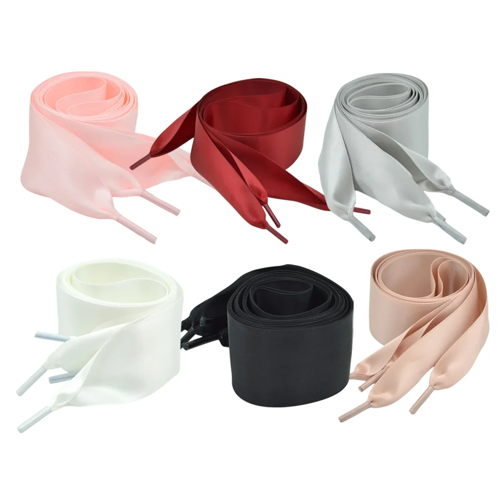 

6 Pairs Sports Shoes Pink Satin Shoelaces Sneakers Black Flat White Ribbon Ice Skates