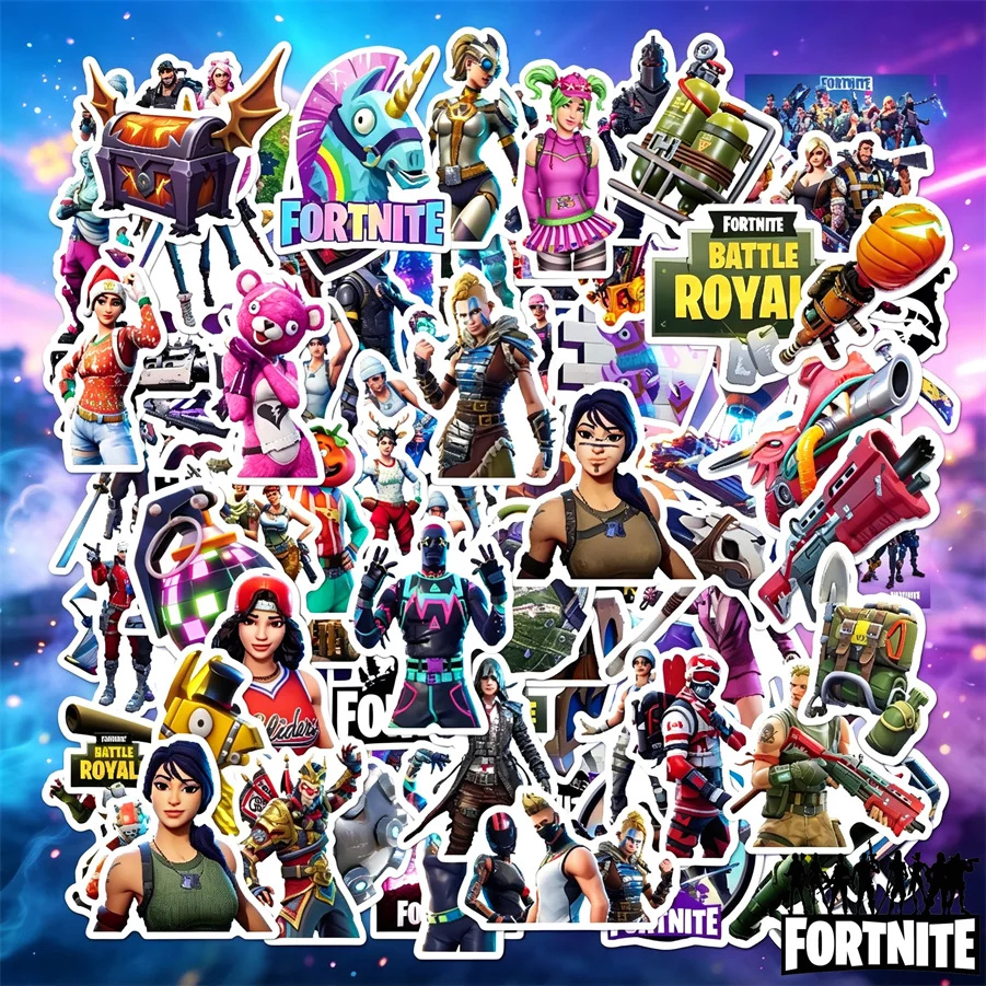 Фото Оригинальные игровые наклейки Fortnite, водонепроницаемые виниловые наклейки для ноутбуков, чемоданов, чехлов для телефонов, наклейки для скейтбордов, игрушки №5