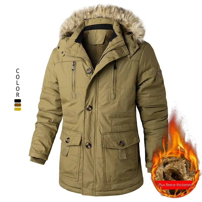 2022 Winter Detachable Hooded Plus Fleece Warm Jacket Large Size Thick Cotton Coat Outdoor Sports Parkas Jackets for Men