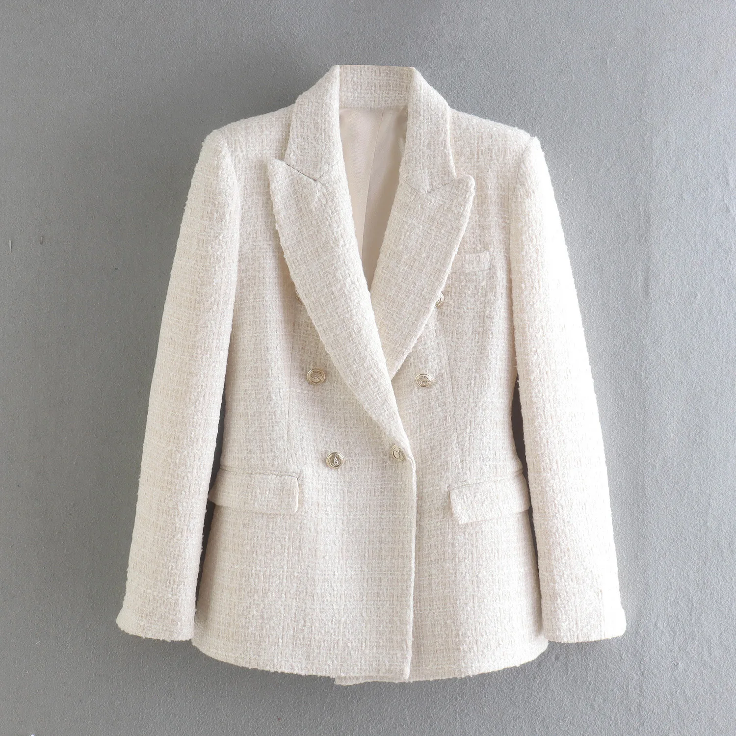 

Women's Jacket Button Tweed Blazer 2022 Spring Autumn Retro Long Sleeve Pocket Plaid Women's Jacket Fashion Tops Traf