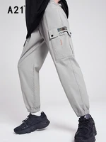 a21 men casual baggy gray cargo pants summer 2022 new fashion trendy sport trousers male loose drawstring sweatpant safari style