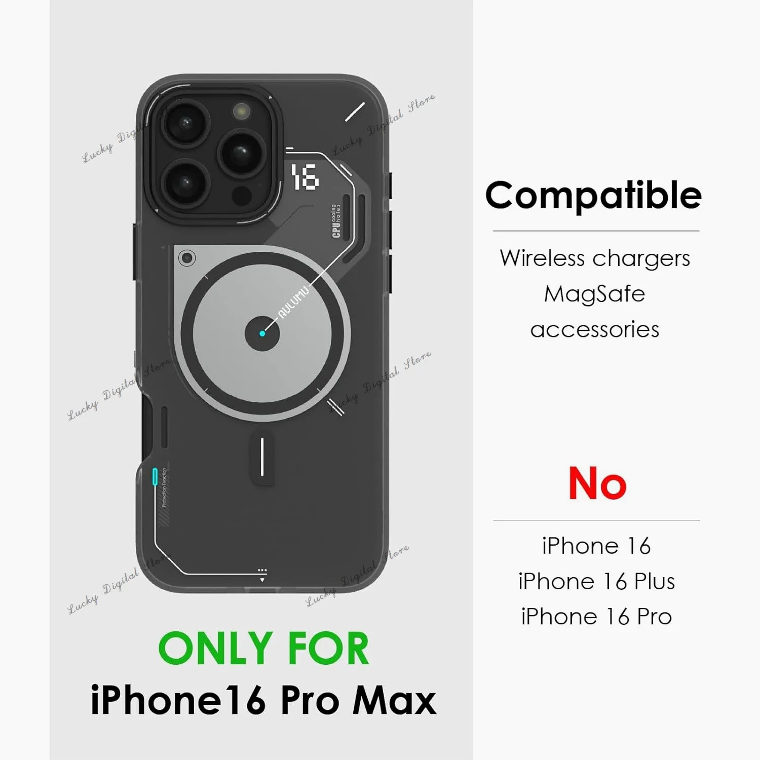 Aulumu A16 TPU для iPhone16 Pro Магнитная стандартная технология IMD совместимая с Magsafe