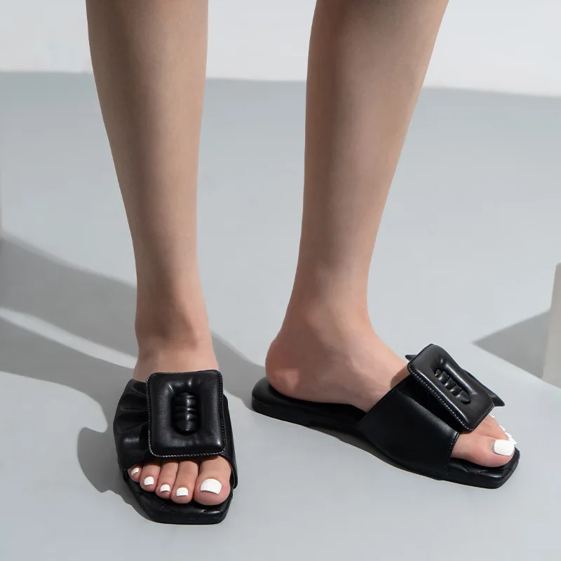 

Peep Toe Mules Slippers Summer Shoes Sandels for Women Outdoor Flats Buckle Ladies Slides Flip Flops Plus Size 42 Fashion Shoes