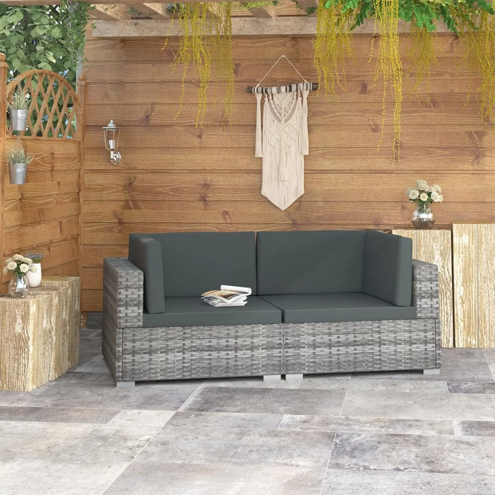 

2 Piece Garden Sofa Set with Cushions Poly Rattan Gray