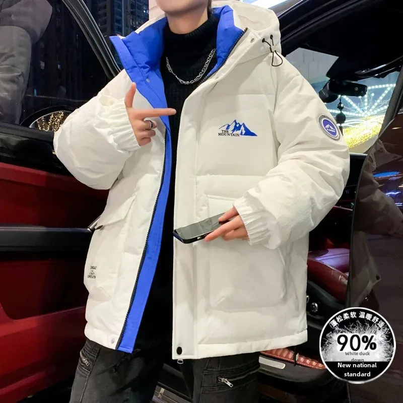 Korean Style Fashionable Casual High School Student Trendy Brand 2024 New Winter White Duck Down Coat 90% For Men