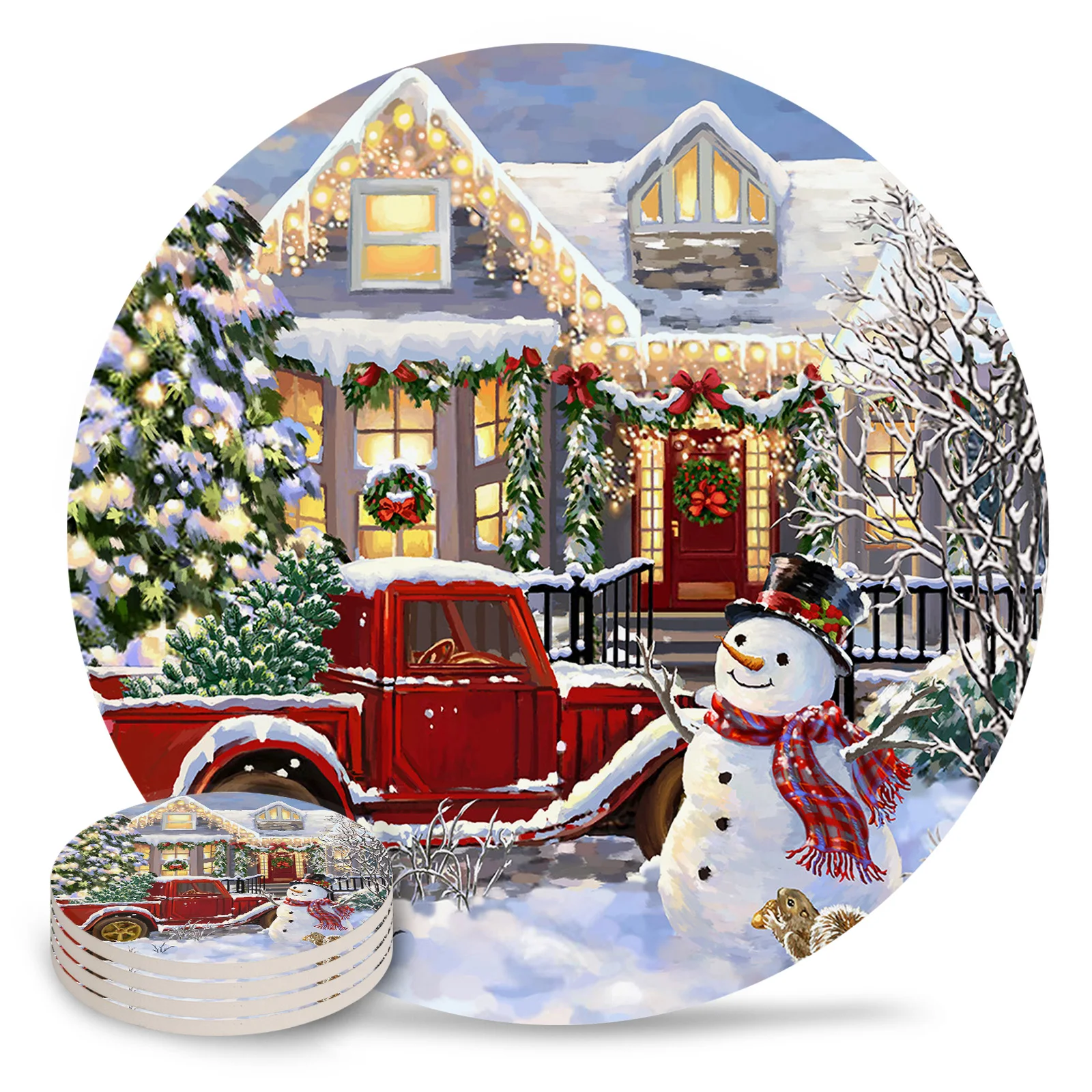 

Рождественский снеговик Рождественская елка грузовик керамическая подставка Рождественское украшение для стола Подставка под журнальный...