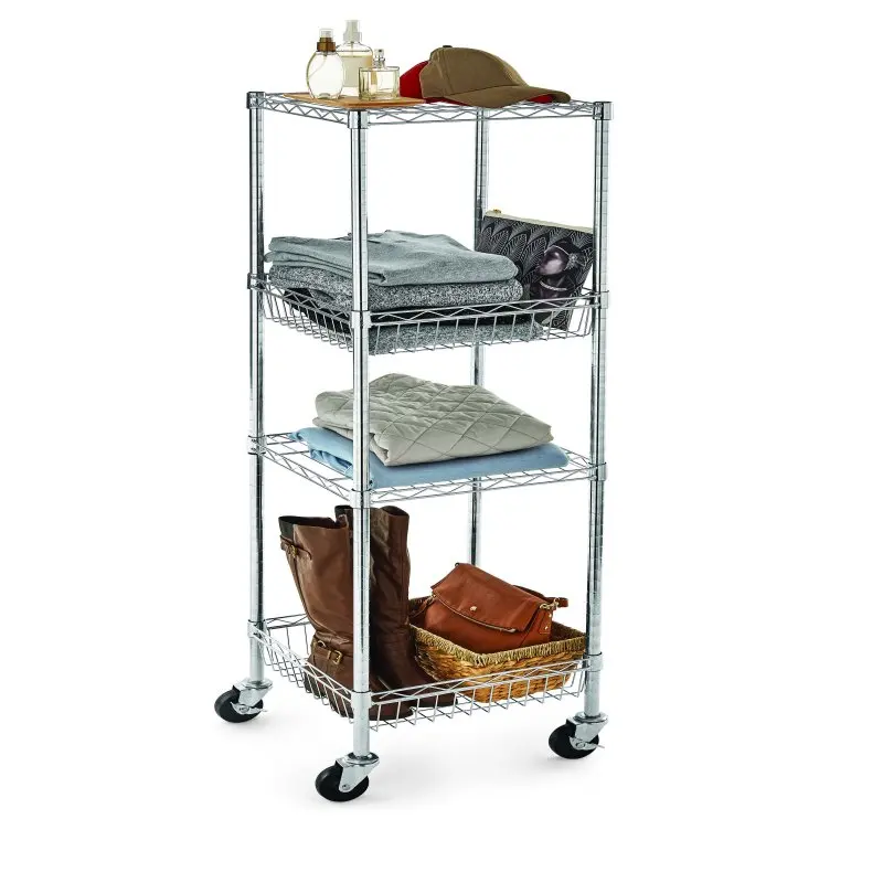 

4 Shelf Steel Wire Shelving Tower with Caster 16"Dx16"Wx57.4"H, Zinc/Silver car accessories Free Shipping