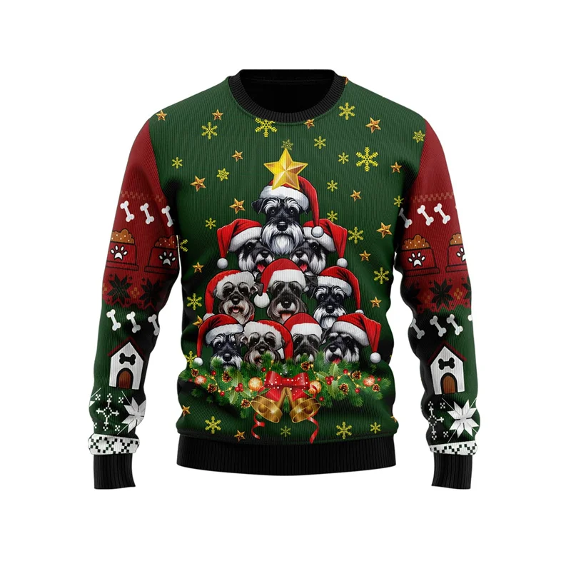 Fashion Dog Christmas Tree Graphic Sweatshirt Doberman Rottweiler Tracksuit Welsh Corgi Husky Unisex Long Sleeve Sweater Y2k Top