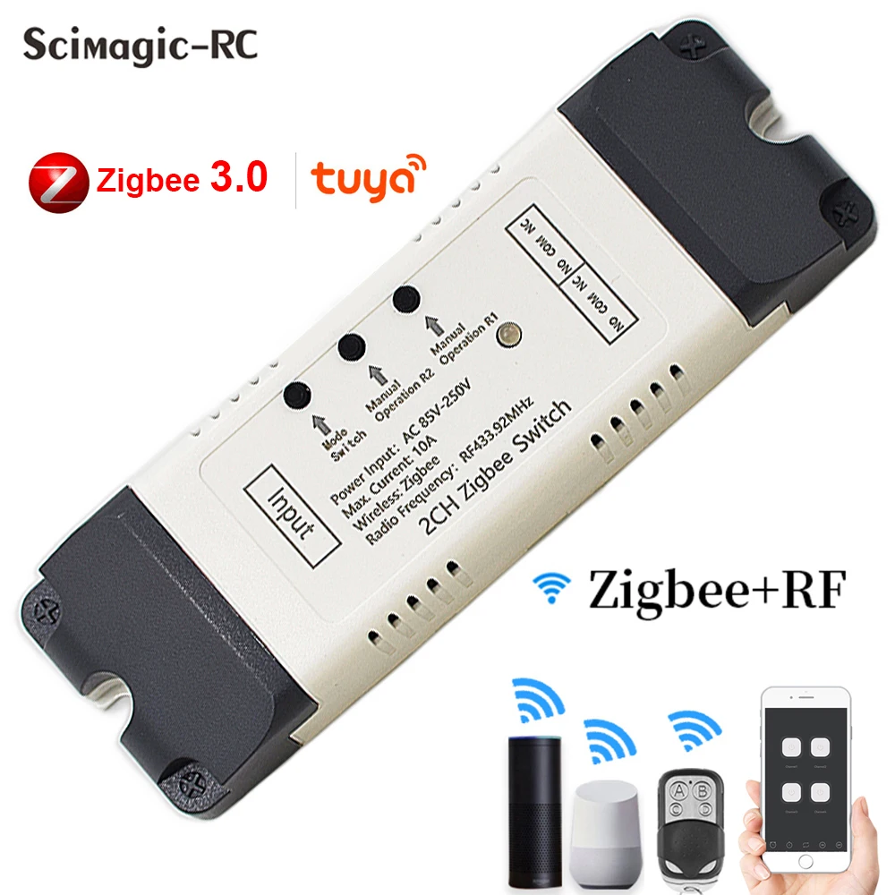 

2-канальный Zigbee 85-250V беспроводной модуль переключателя Wi-Fi, пульт дистанционного управления RF 433, умный дом «сделай сам», 2-релейное реле, рабо...