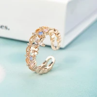 double layer flower rings for women korean fashion butterfly finger rings open adjustable romantic wedding party jewelry gifts