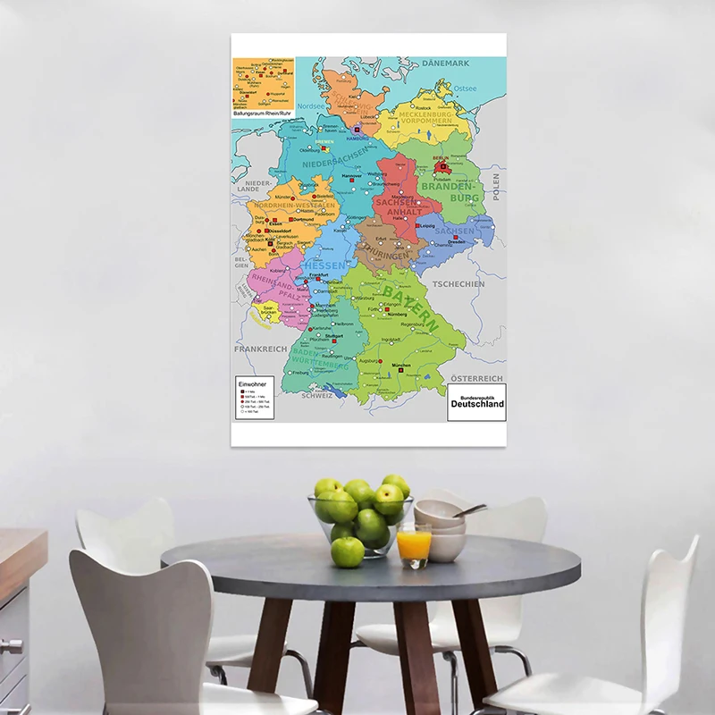 

100*150cm The Germany Map In German Wall Administrative Map Non-woven Canvas Painting Unframed Print Art Poster Home Decoration