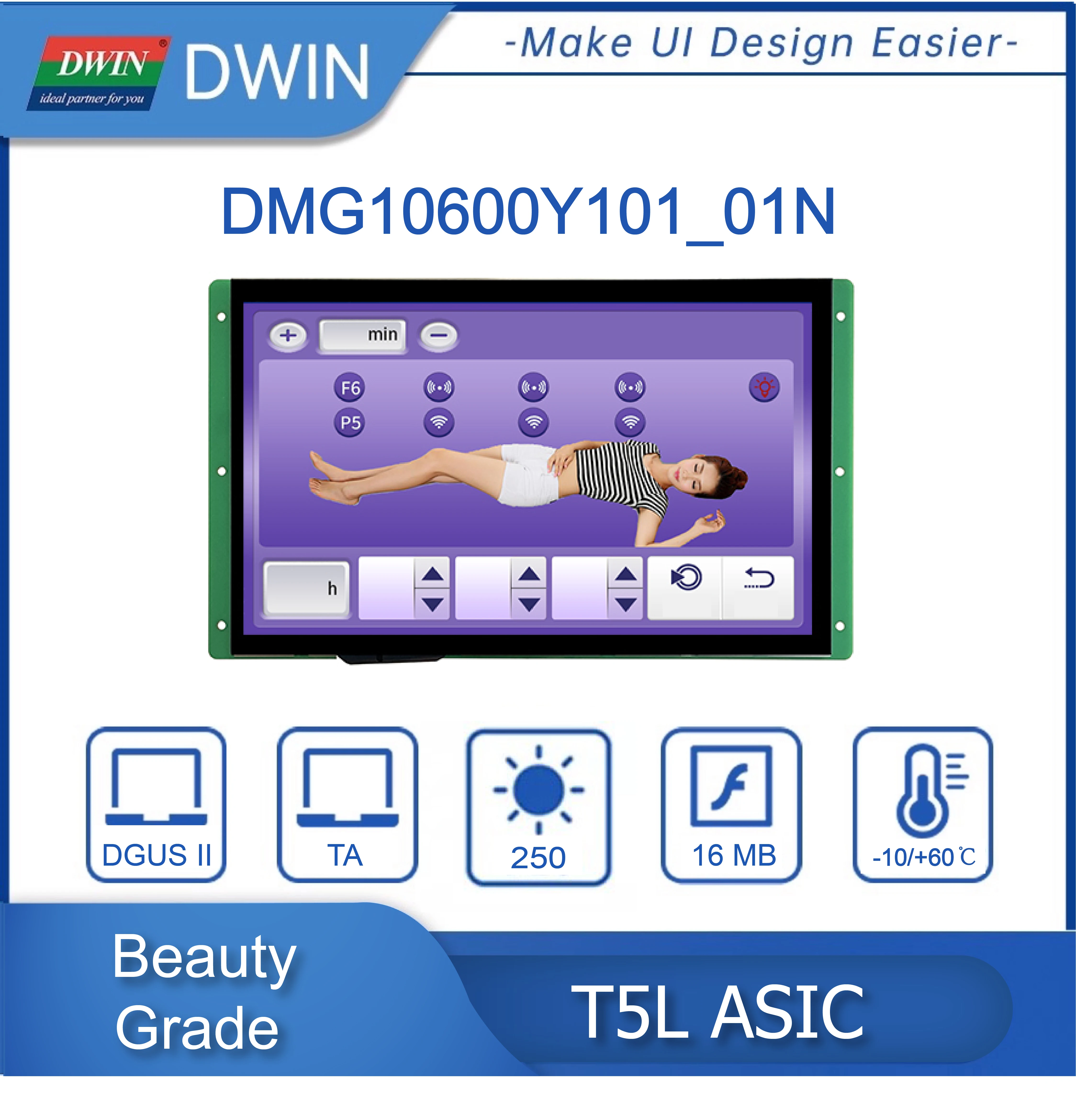 

DWIN 10.1 Inch 16.7M Colors 1024*600 Resolution Smart TN Screen with RTP LCD Modules T5L ASIC TFT Display DMG10600Y101-01N