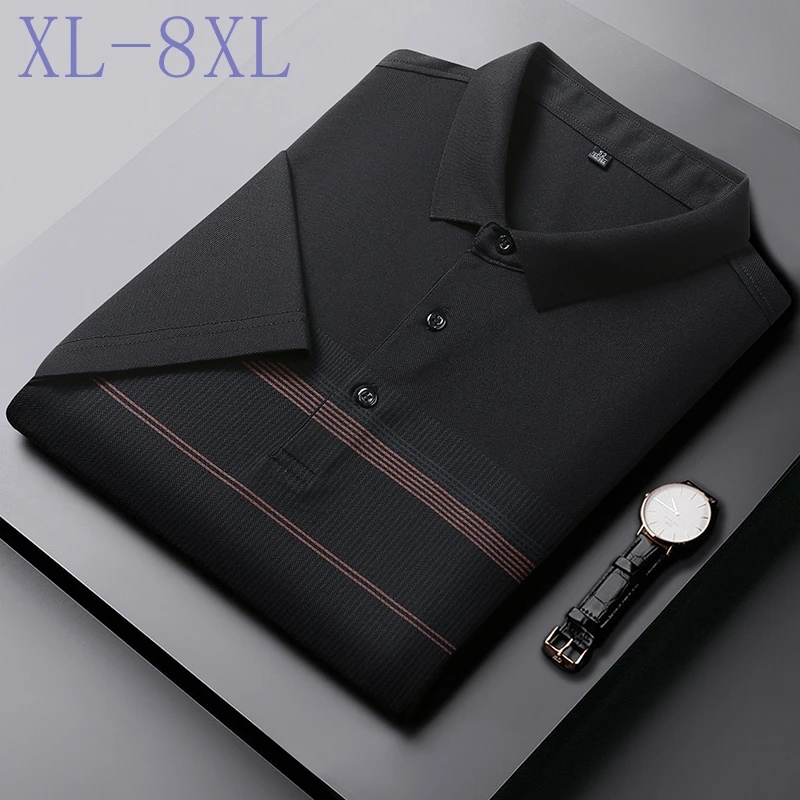 

Fashion Business Polo Shirt Men Summer New Casual Loose Breathable Anti-wrinkle Short Sleeved stripe Men Polos Shirt Men Tops