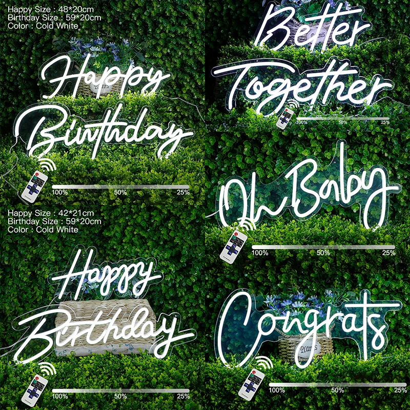 Улучшенная большая неоновая вывеска на день рождения Настенный декор
