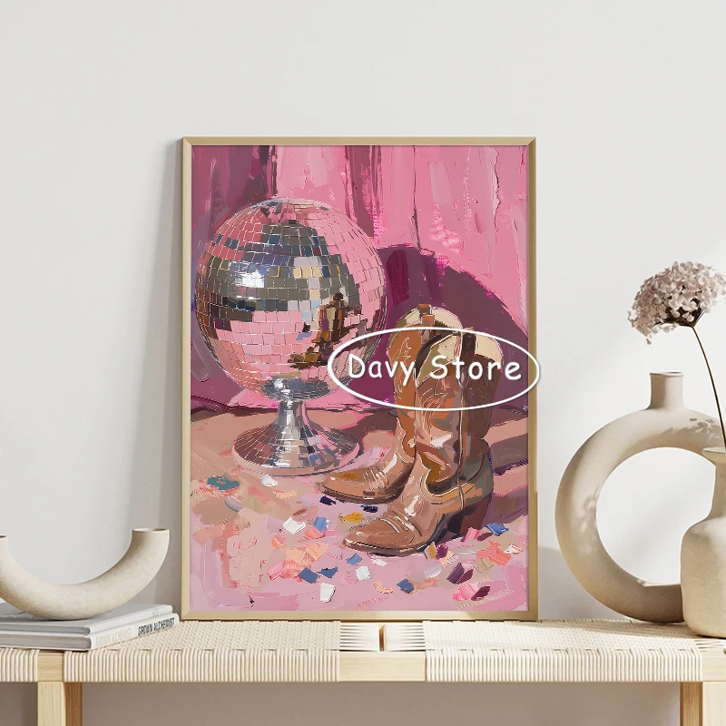 Постер Mirrorball розовый диско-шар преппи холст живопись Y2K модная Веселая Настенная