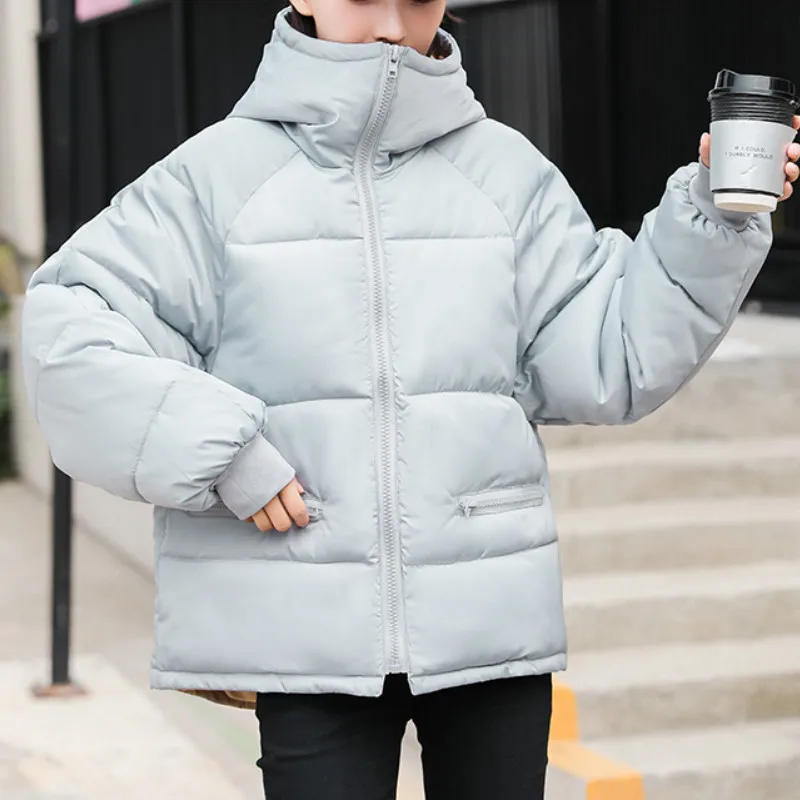 Woman Thicken Parkas Solid Loose Women's Winter Puffer Jacket Oversize Korean Style Hooded Stand Collar Casual Overcoat Female