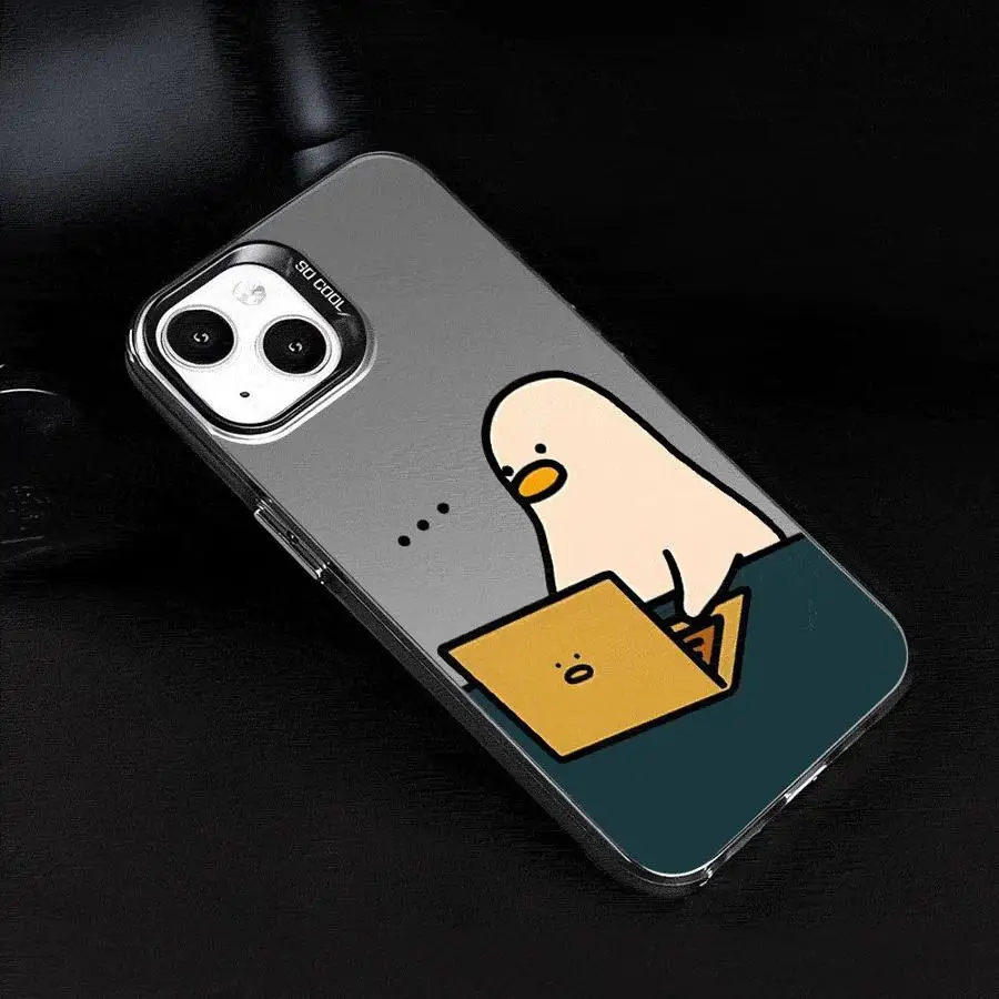 Cute Cartoon Slacker Duck Phone Case for Apple iPhone 16 11 13 15 Pro 12 14 ProMax Plus Hard PC Capa Cover