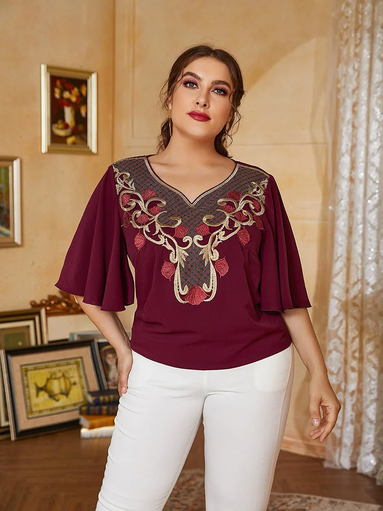 

TOLEEN Cheap Clearance Women's Clothing Plus Size Tops 2022 Summer Fashion Embroidery Blouse Ruffle Sleeve Casual Oversize Shirt