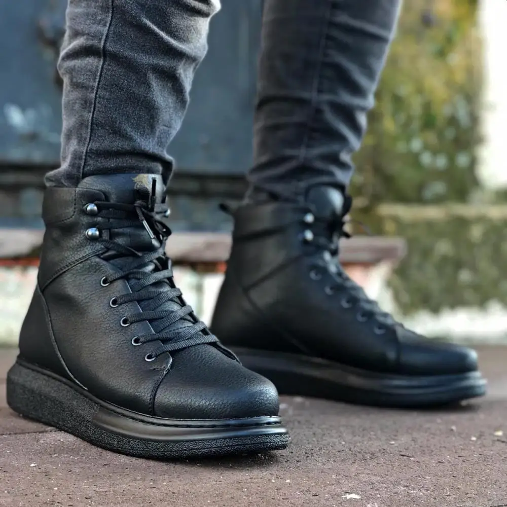 

Male Boats Knack B-080 Black High Base Classic Model Man Shoes Winter Casual Hot Style Non-Leather Full Closed Wrist