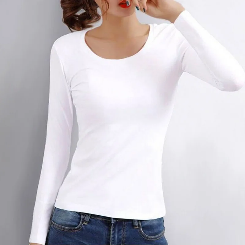 T-shirt Women Thermal Velvet Color Solid T-shirt Underwear Top Heating Shirt Thin Bottoming Fiber Thermal Seamless Long-sleeved