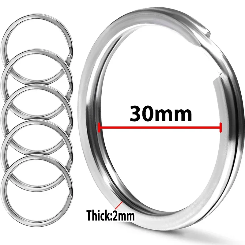 

10-30 шт. брелоки из нержавеющей стали, полированное серебро, круглый плоский провод, разделенный брелок для ключей для изготовления ювелирных изделий, автомобильный брелок «сделай сам», 25-35 мм