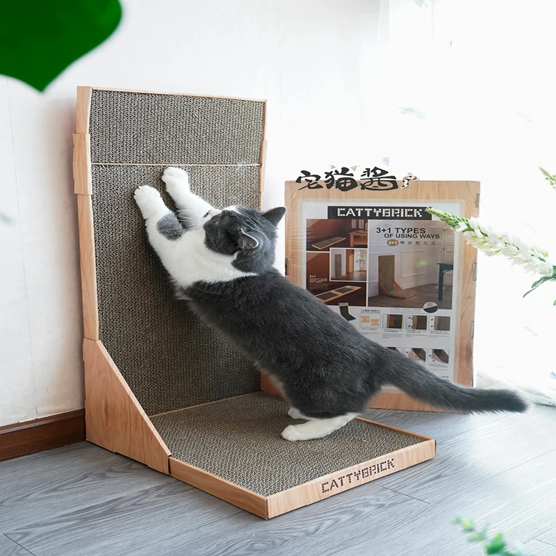 

Cat grinding claw wooden cardboard corrugated cardboard wooden L-shaped scraper large vertical toy supplies wall scraping board