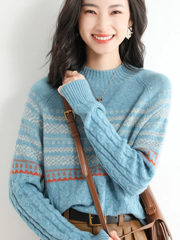 Женский вязаный жаккардовый кардиган винтажный шерстяной в Корейском стиле