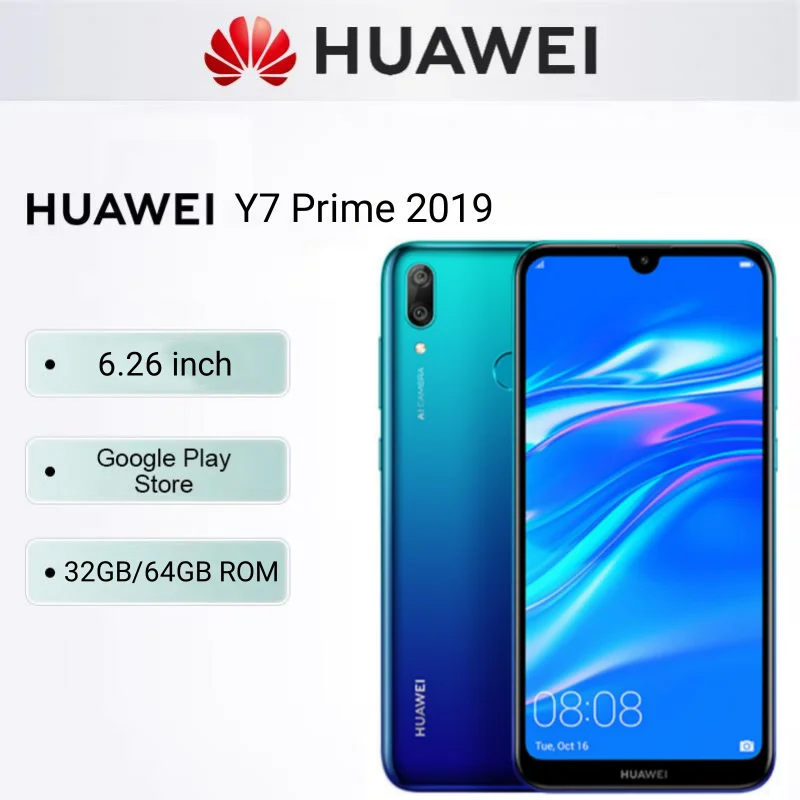

HUAWEI Y7 Prime 2019 Smartphone Android Google Play Store Cell phone 6.26 inch IPS LCD 32GB/64GB ROM 13+16MP Mobile phones