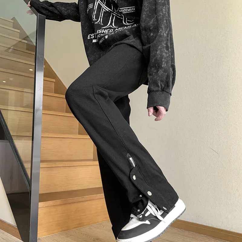 Jeans Men's Baggy Designer Single Breasted Slit Brand Denim Pants Fashion Y2K Gothic Streetwear Korean Clothing Male Trousers