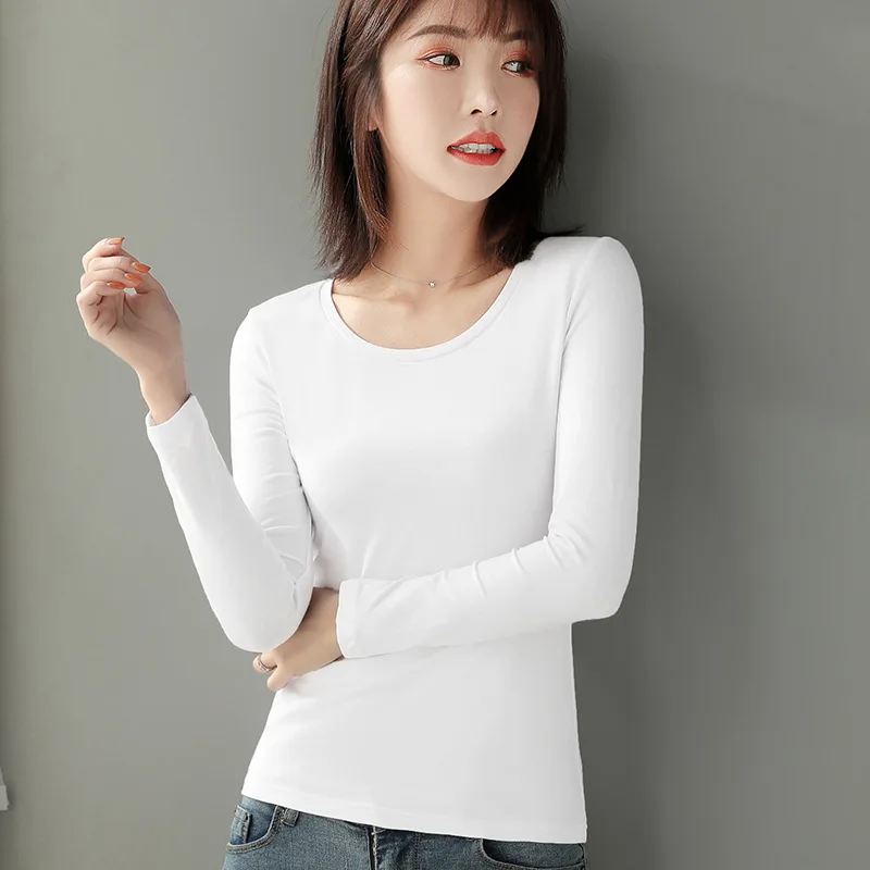 

Spring and autumn thin round neck T-sleeve solid color cotton top women gray