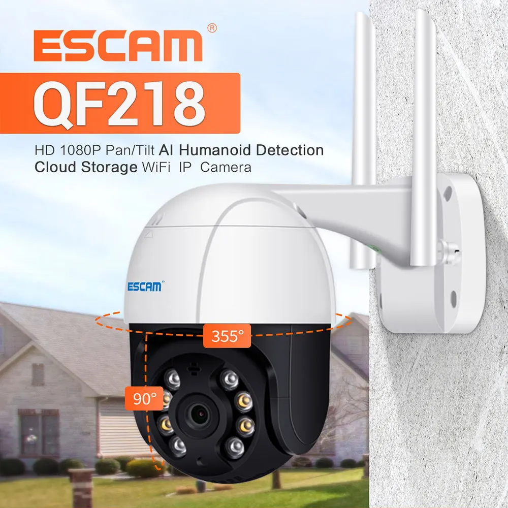 

ESCAM QF218 1080P Smart IP Camera WiFi Outdoor Night Vision PTZ Home Security Camera CCTV ICSEE WIFI Camera Video Surveillance