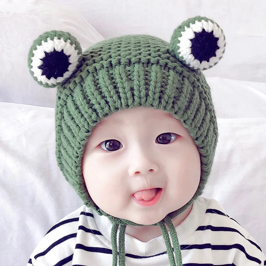 

Winter Skullies Cute kid Frog Hat Crochet Knitted Hat Beanie Hats Cap Women Gift Hip-hop Cap Photography Prop Party for girl boy