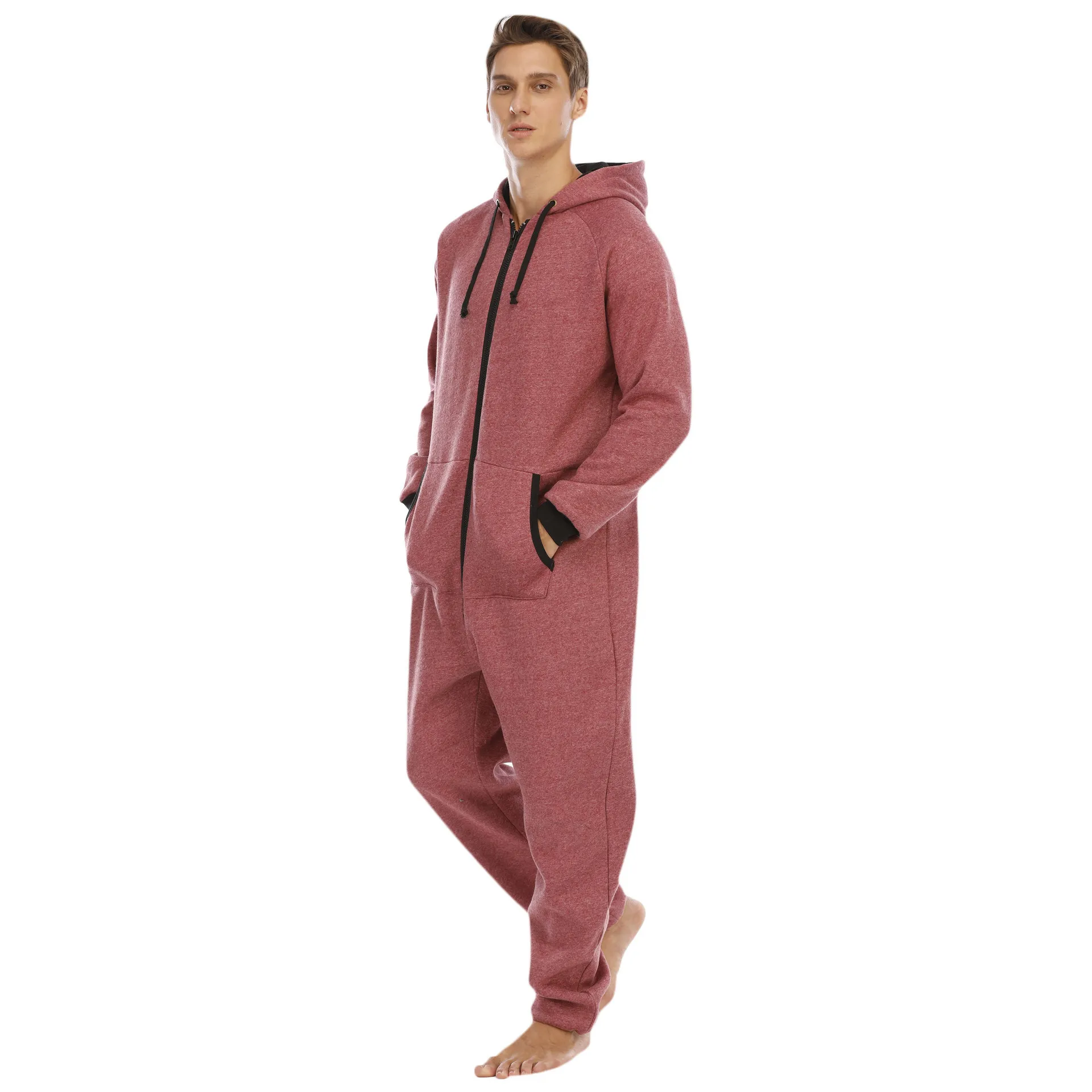 Sleepwear for Men Thickened Sweater Fleece Jumpsuit Home Wear Solid Hooded Full Man Robe  Pijama Hombre Mens Onesie Pjs Badysuit