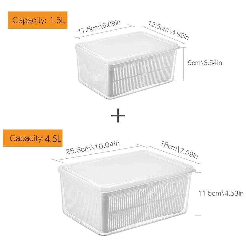 

2X Fresh Produce Vegetable Fruit Storage Containers For Refrigerator - Produce Saver Storage Containers 1.5L