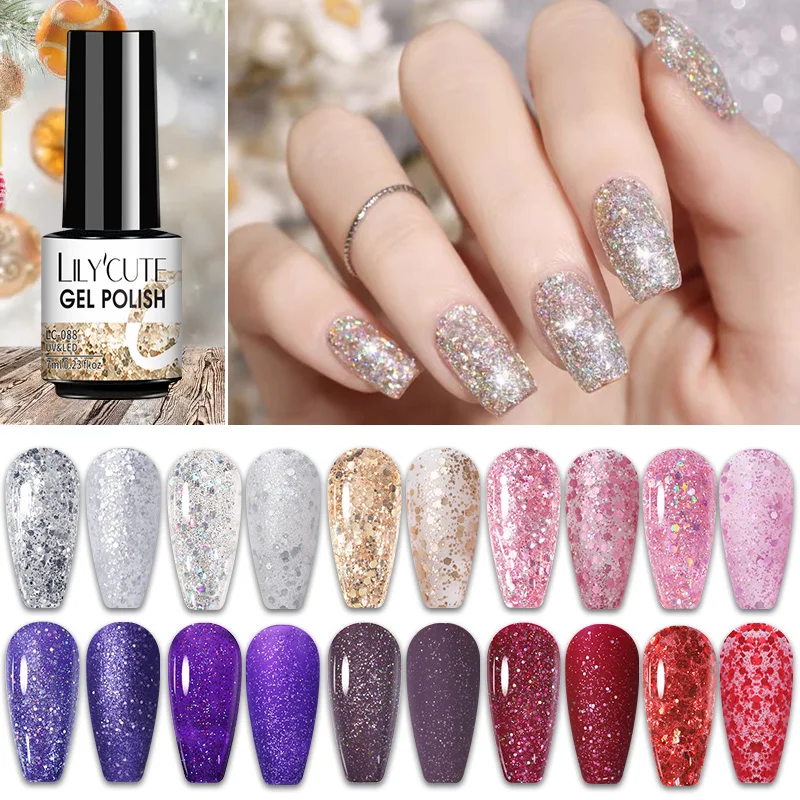 Гель-лак для ногтей LILYCUTE серебристый Блестящий полуперманентный отмачиваемый УФ