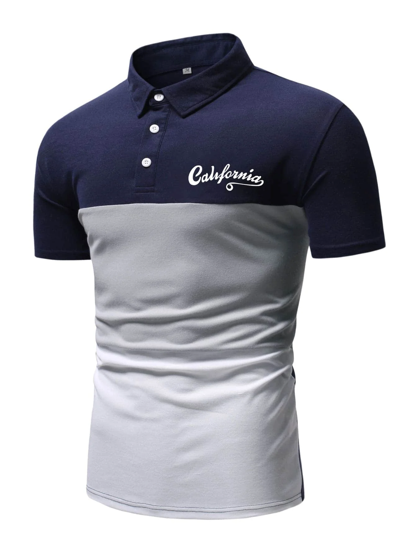 

Business casual men's polo shirt stitching contrast color short-sleeved printed buttons 2022 summer new British style top