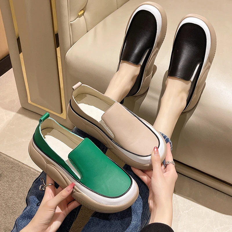 

Women's Shoes Platform Shallow Mouth Female Footwear Round Toe Loafers With Fur Casual Sneaker Slip-on Clogs Dress New Summer Sl