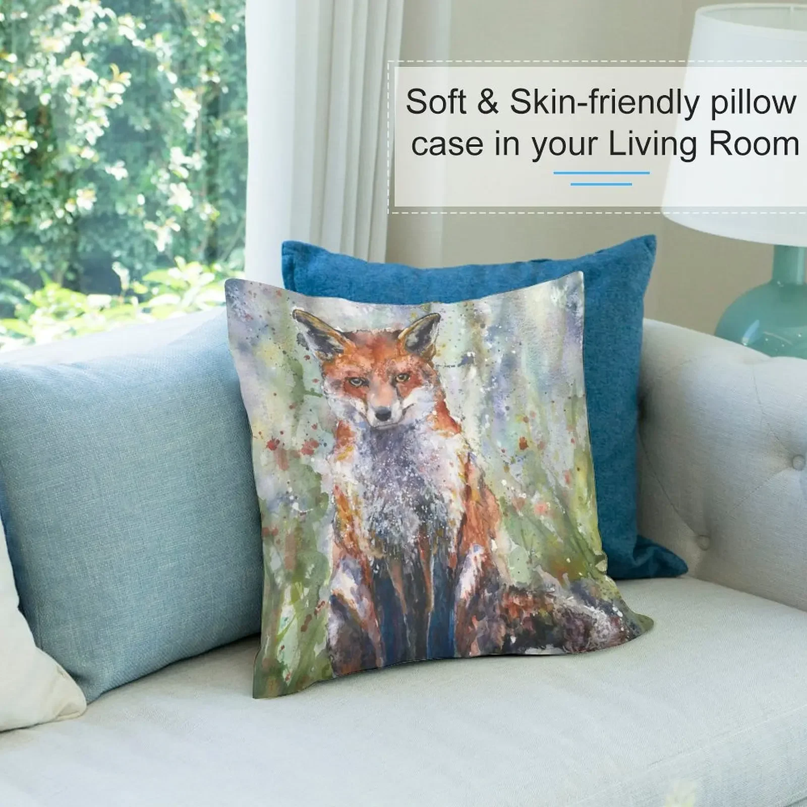 Лиса акварель Наоми Акварель Декоративная подушка Подушка наволочка