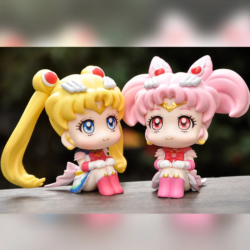

2Pcs Sailor Moon Action Figures 7-10cm Tsukino Usagi Hino Rei Mizuno Ami Collection Model PVC Room Decor Kids Toys Gift