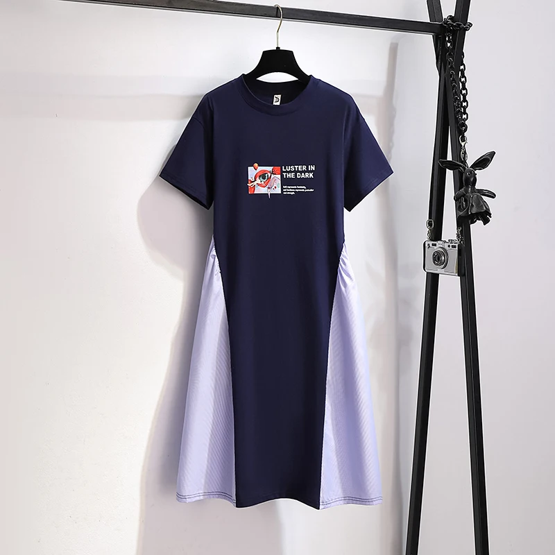 

Women Elegant Blazer Dress Summer 2022 Letter print Short Sleeve Shirt Patchwork Fake Two Piece Pleated Dresses