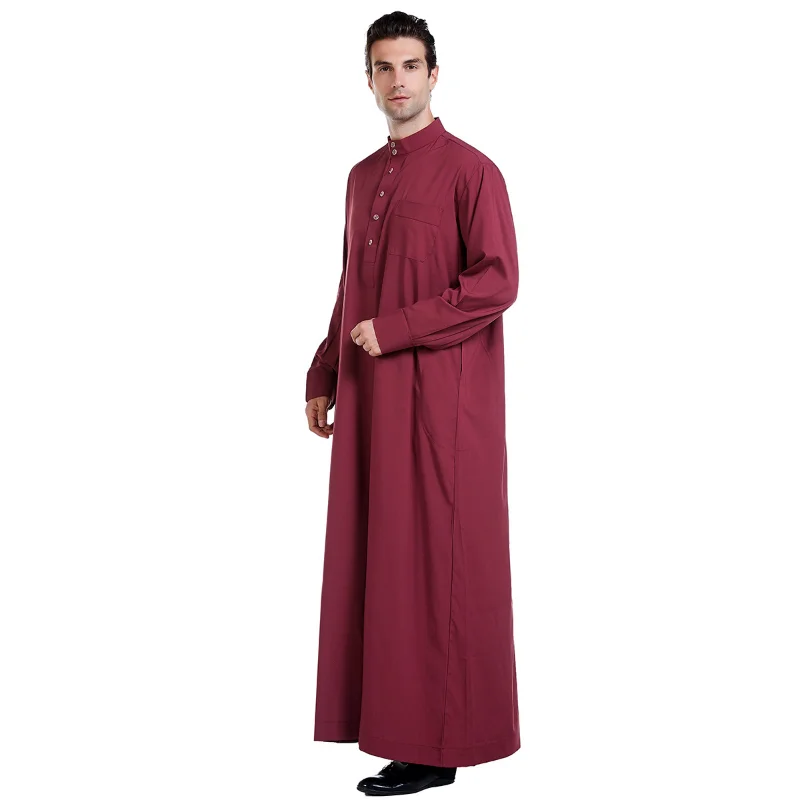 Middle East Muslim Men Clothing Solid Color Long Sleeve Stand Collar Thobes for Men Buttons Noble Jubba Men for Saudi Arabia