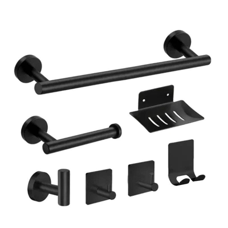 

7 Pieces Bathroom Hardware Set,15.7 Inch Hand Towel Bar, Toilet Paper Holder, 3 Robe Towel Hooks, Towel Rack Set