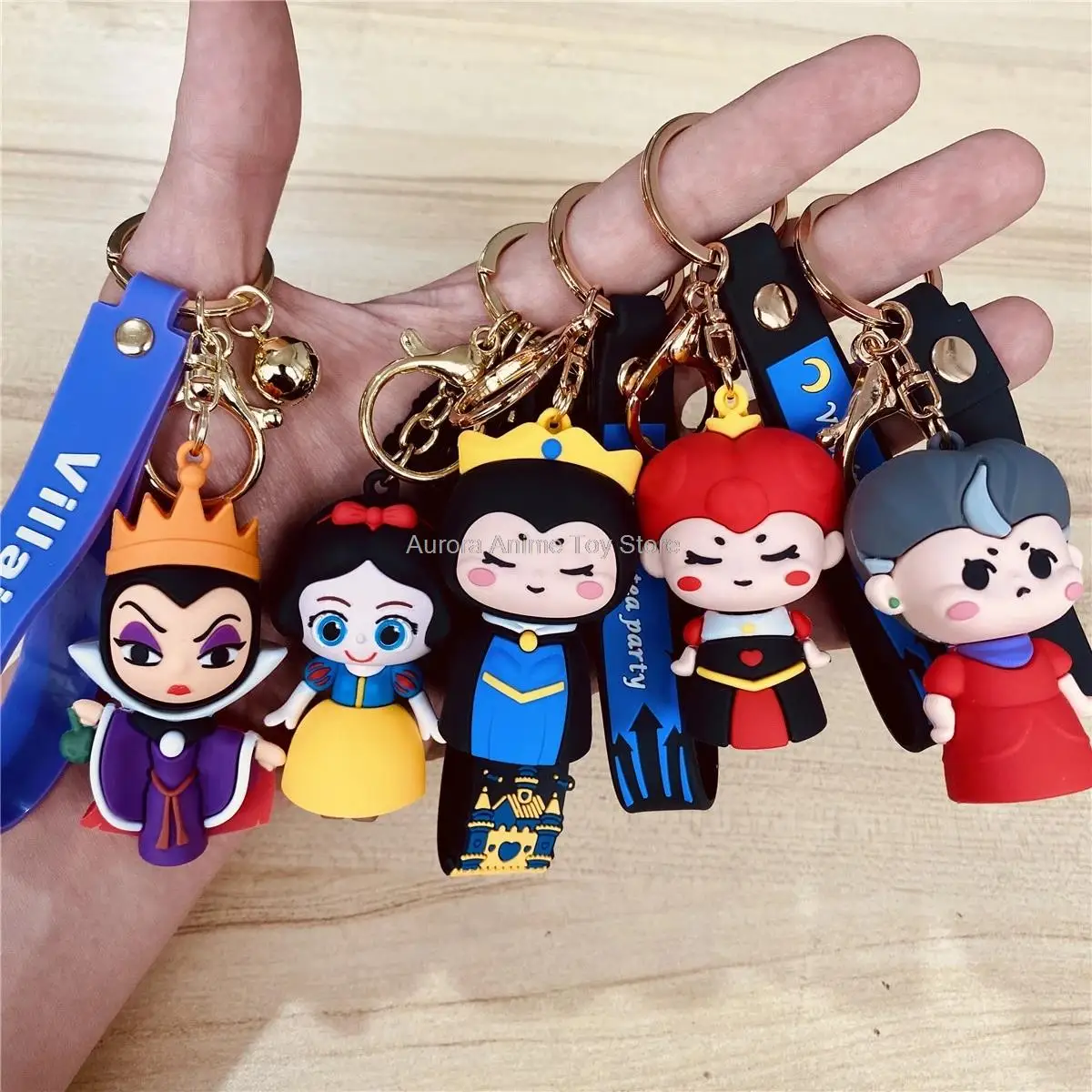 

Disney Evil Queen Keychain Princess Anime Figure Mermaid Ariel Rapunzel Doll Key Chian Bag Keyring Children's Toy Birthday Gift