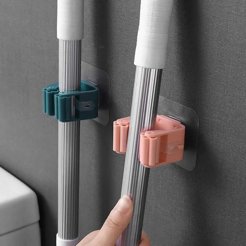 

1pcs Adhesive Multi-Purpose Hooks Wall Mounted Mop Organizer Holder RackBrush Broom Hanger Hook Kitchen Bathroom Strong Hooks